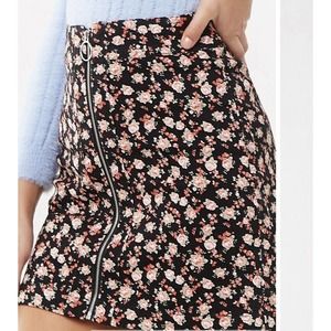 Forever 21 Black & Pink Rose Sz 3X Skirt Denim Mini Cover Up Plus Size Vacay E2